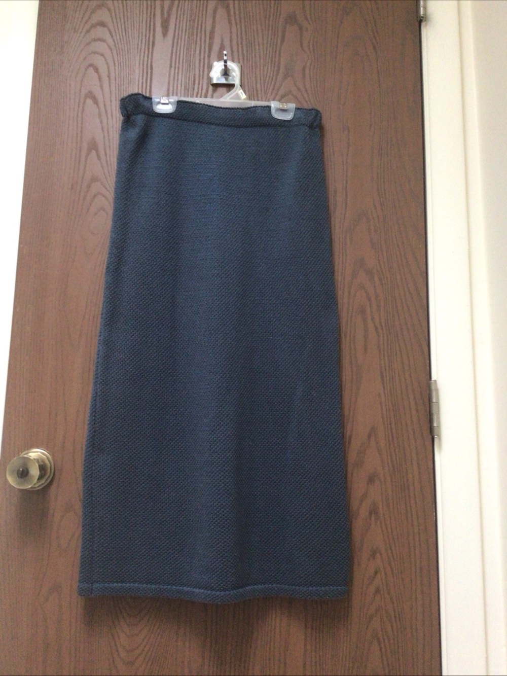 Designer Chris Triola Textured blue A-Line Midi Skirt cotton knit handmade, sz S